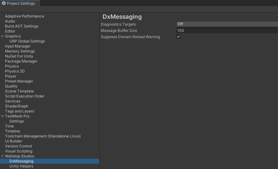 DxMessaging Project Settings panel