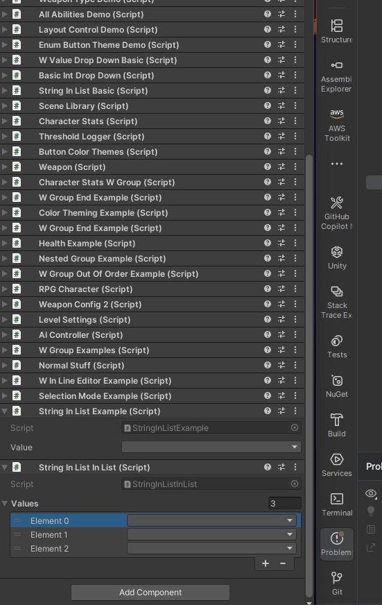 StringInList with list field showing add/remove/reorder