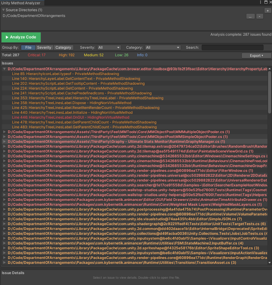 Results tree showing issues grouped by file