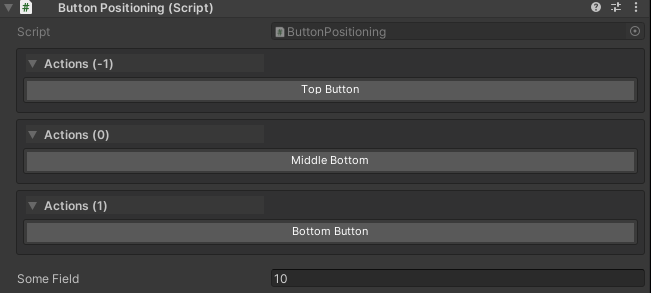 Inspector showing button order