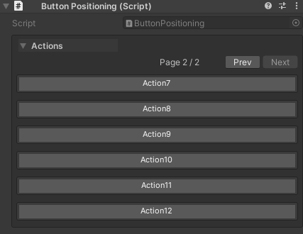 Button pagination controls showing "Page 1 of 2" with navigation buttons