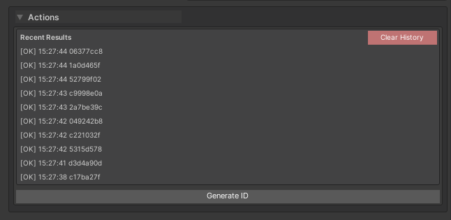 History panel showing last 10 generated IDs