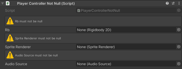 WNotNull fields in inspector with null references highlighted