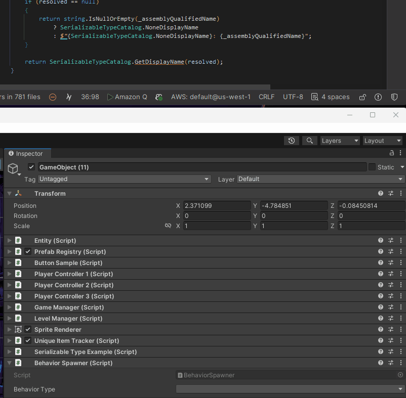 SerializableType inspector with type browser and search