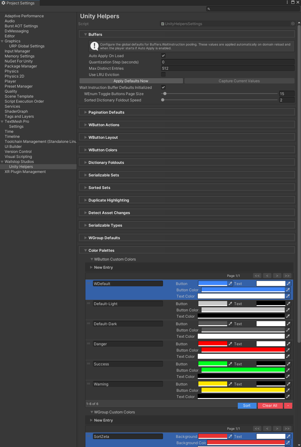 Project Settings panel for Unity Helpers