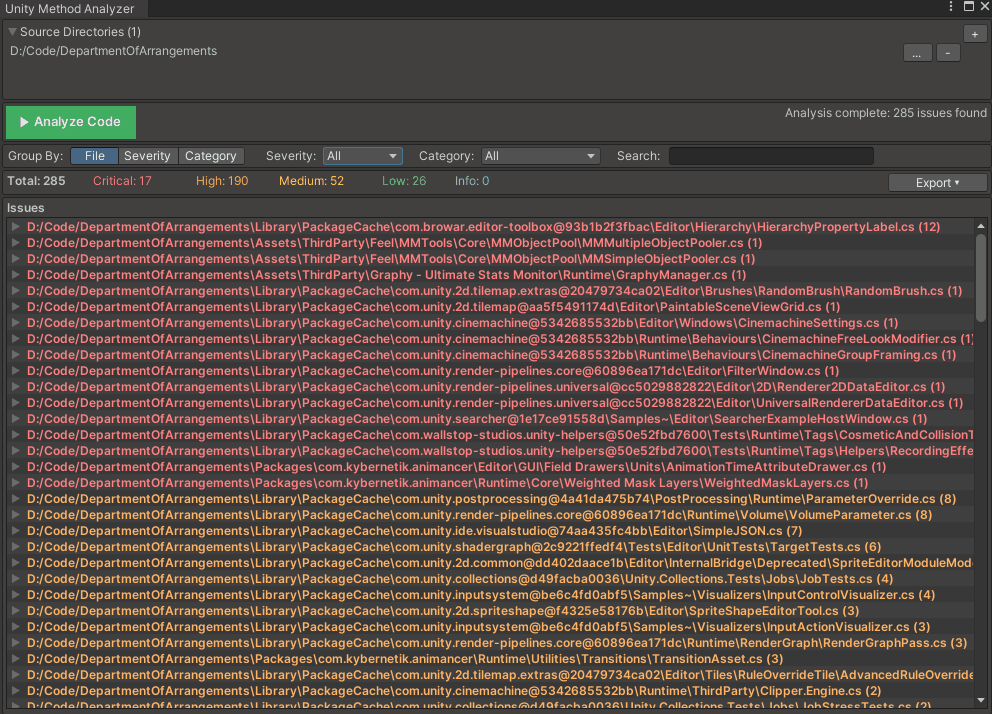 Filtering by severity level