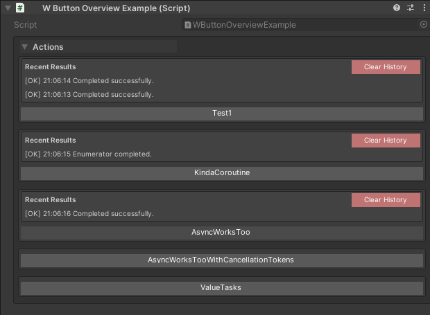 WButton examples showing void, async, and history