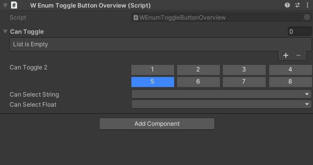 WEnumToggleButtons, StringInList, and WValueDropDown examples
