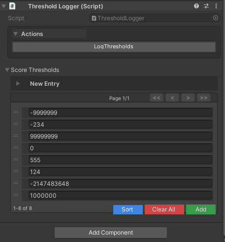 SerializableSortedSet showing sorted numeric values